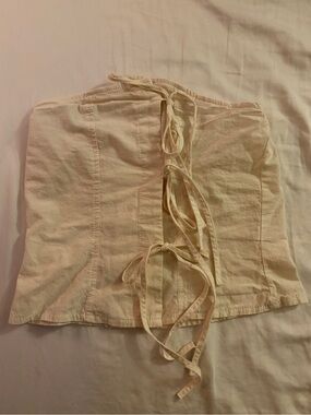 Cream Lace-Up Cotton Skirt